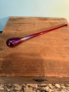 Vintage Carnival Glass Teardrop Ornament 8” Iridescent Red Hand Blow